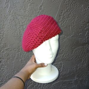 Burgundy with Green Trim Crochet Beret